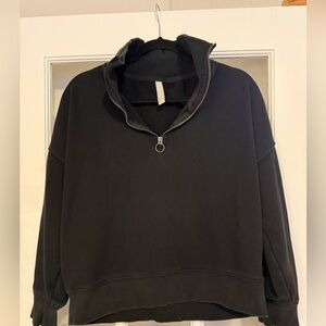 Athleta Black Half-Zip Cropped Sweatshirt